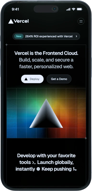 Phone mockup: Vercel Home Page